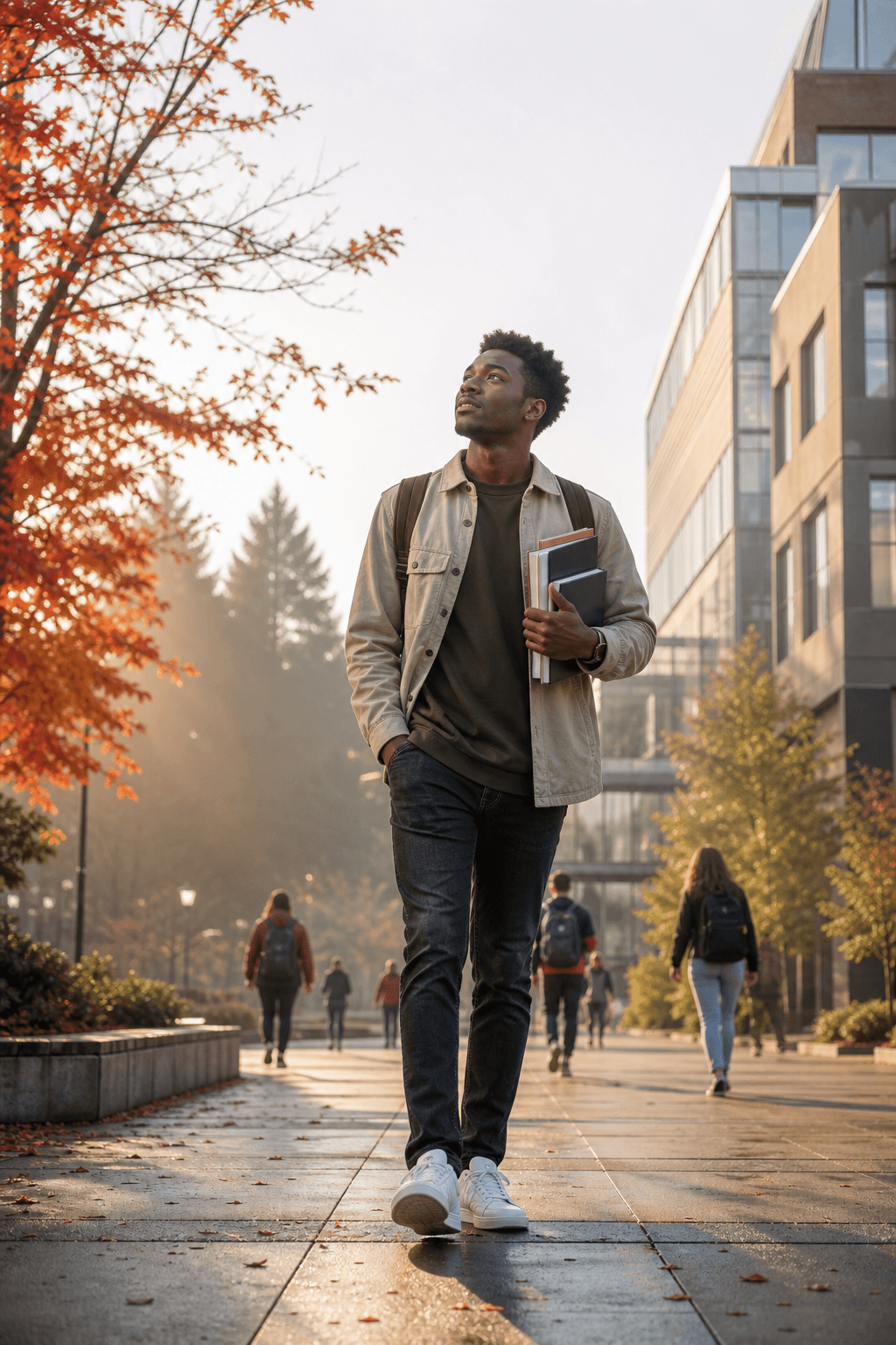 Étudiant sur un campus canadien en automne
